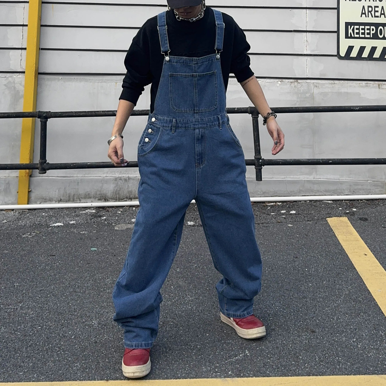 Overalls for Men Denim Suspenders Simple Baggy Jeans Mens Street Casual Solid Mid Waist Loose Washed Jumpsuits Length Tracksuit 250729