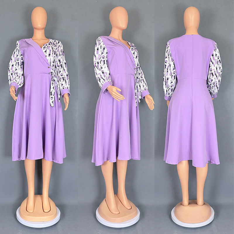H84Cross-border popular women's clothing African print patchwork color skirt long sleeve dress
