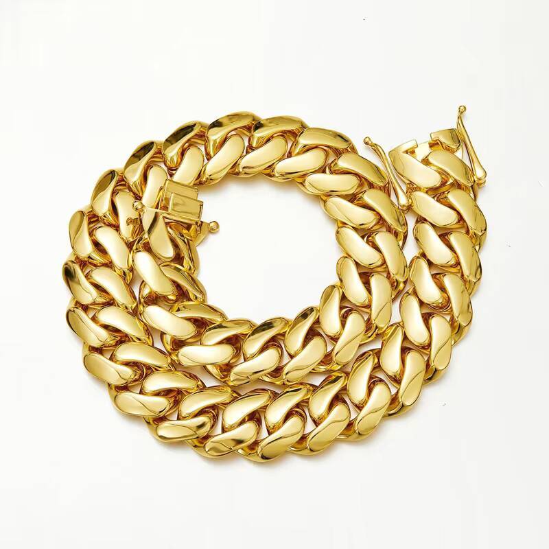 Wholesale Fashion Jewelry 14K 18K Gold Plated Heavy Chunky Solid Miami Cuban Link Chain Hip Hop Necklace for Men