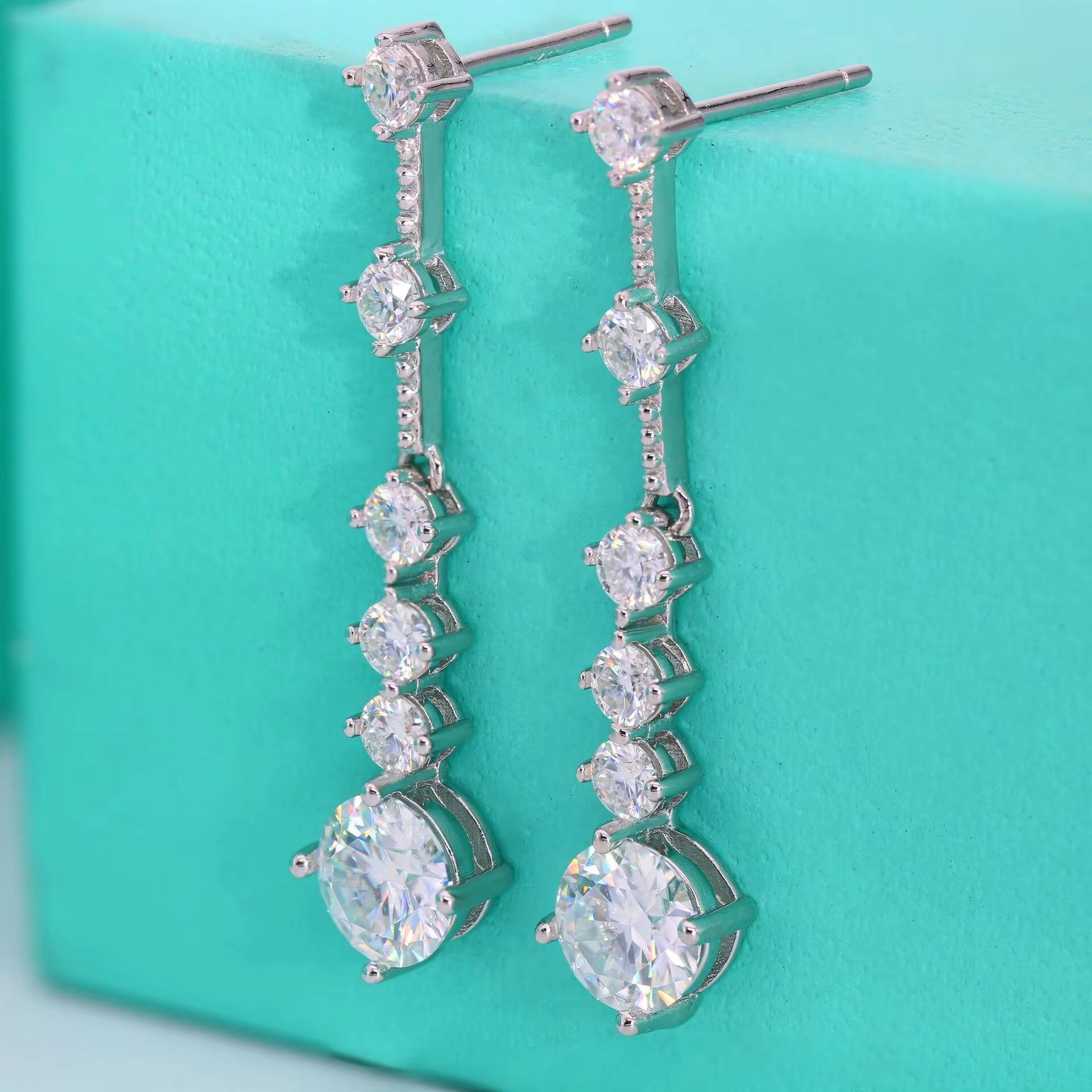 GRA 1CT Moissanite Diamond Unusual Long Hanging Dangle Drop Earring for Women 925 Sterling Silver Wedding Fine Jewelry Set