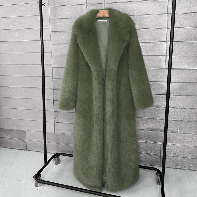 Imitation Toka fur coat, women's imitation fur, elongated suit collar, extra long winter women's coat jacket