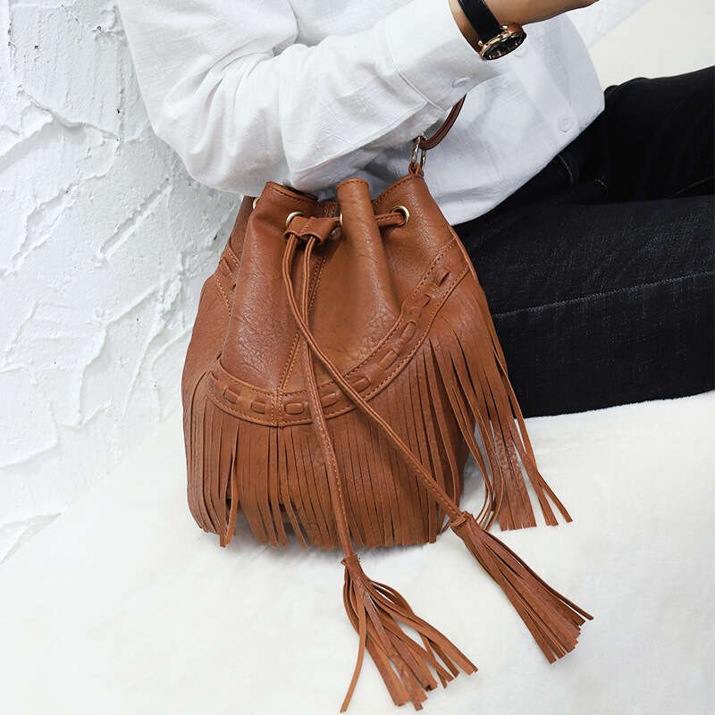 Casual Drawstring Handmade Tassel Bucket Single Shoulder Crossbody Guangzhou Women's Trendy Bag