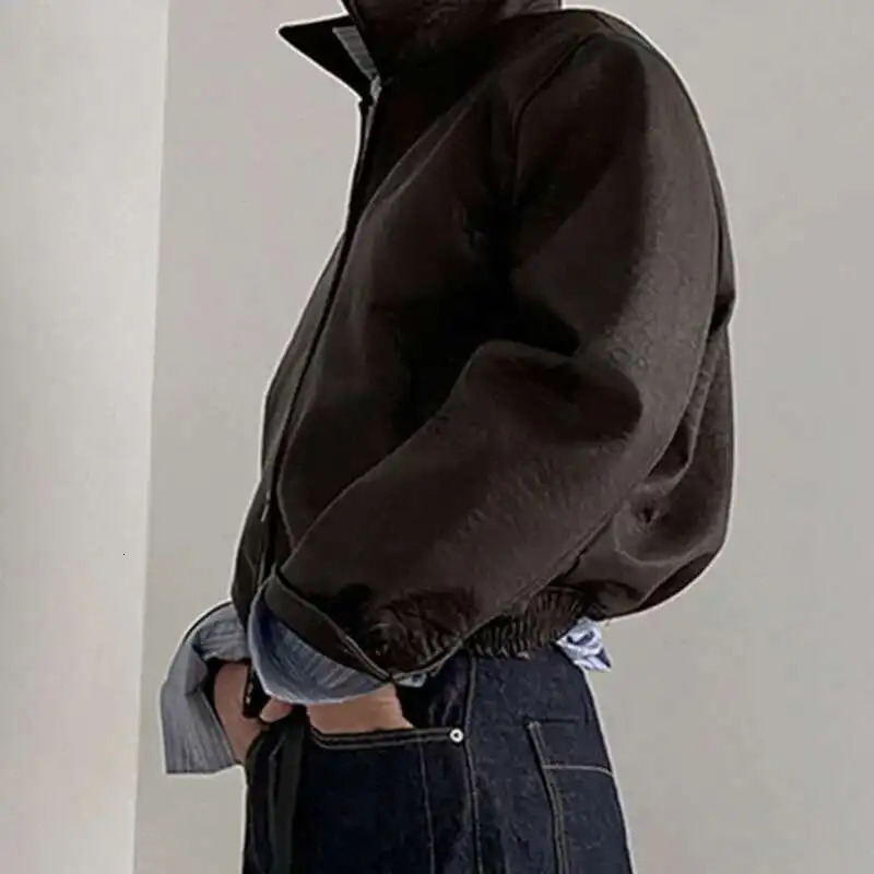 IEFB Short PU Leather Coat Mens Spring Summer Loose Turn-down Collar Coat Korean Style Trend Male Jacket Casual Top 9C5013 250811