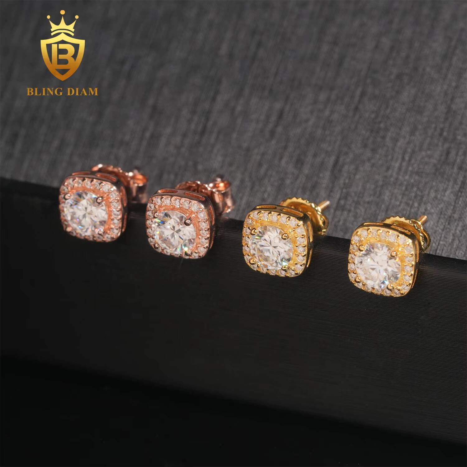 Wholesale Price Square Moissanite Wedding Jewelry Diamond 925 Sterling Silver Stud Earrings Women Men