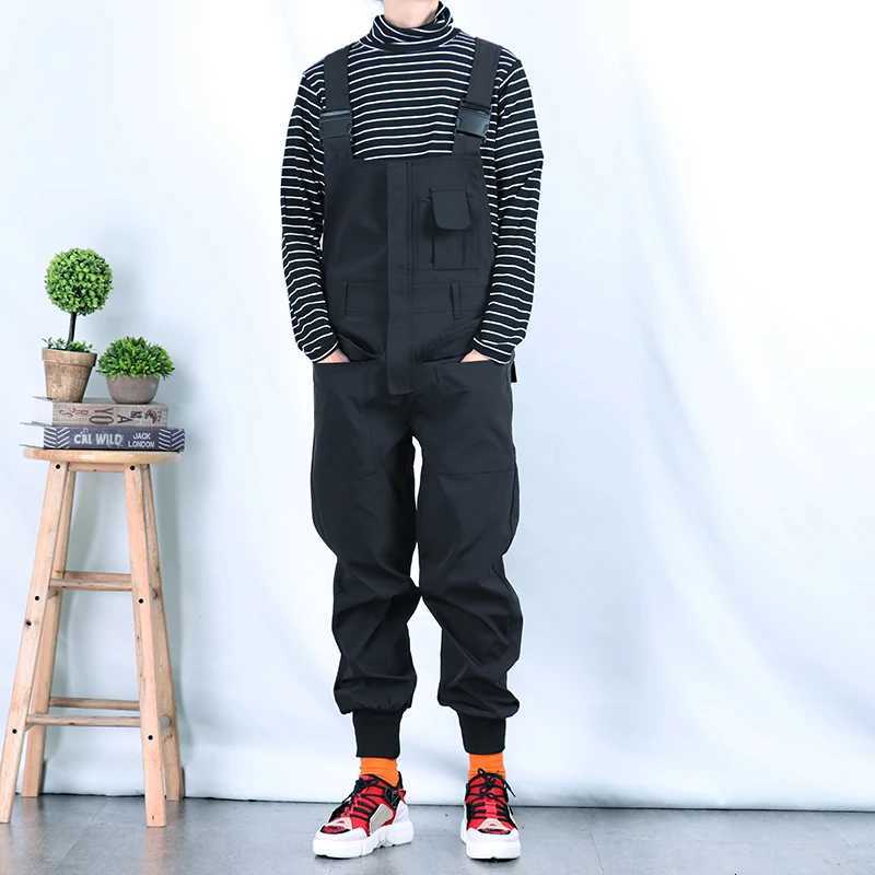 Sokotoo Mens Cargo Joggers Bib Overalls Loose Hip Hop Elastic Waist Jumpsuits Coveralls Army Green Black X250812