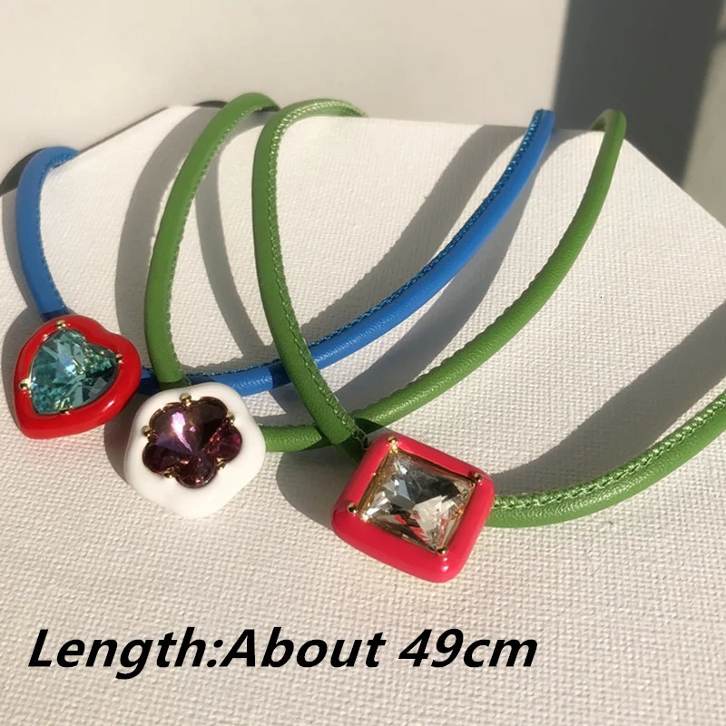 INES Color Heart Flower Hyperbole Zircon Leather Choker Clavicle Necklace for Women Girls Party Fashion Jewelry HANGZHI 250807