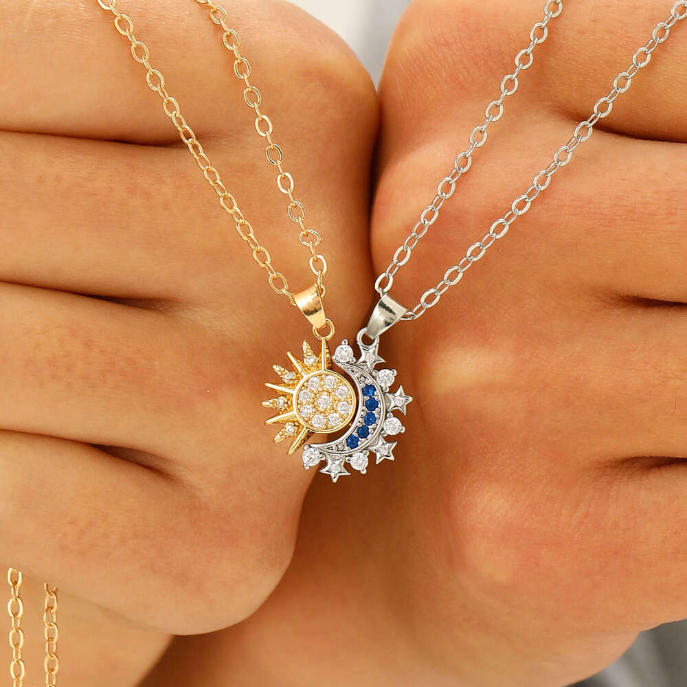 Ins New and Couple Necklace Magnetic Sun Moon Collarbone Chain Unisex Valentine's Day Gift