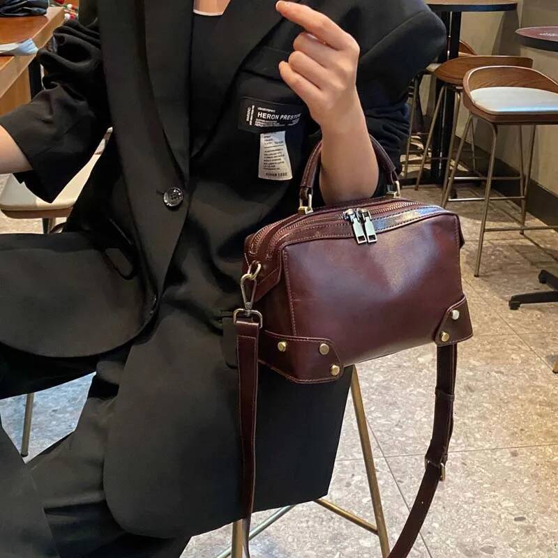 Leather women handbags quality Boston Pillow fashion Commuter shoulder crossbody bag solid color ddmymarket