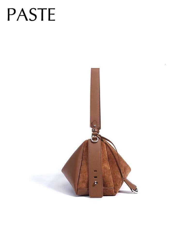 2026 Winter Fashion Stylish Coffee Color Hobo Tote Glossy Cowhide Patchwork Matte Suede Leather Women Handbag Commuter Purse