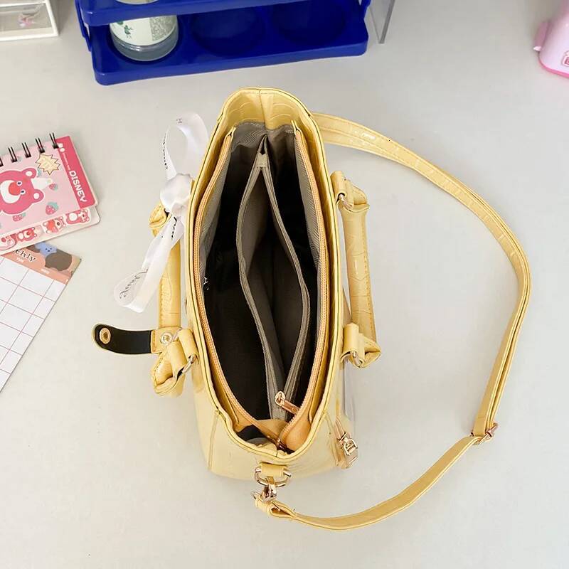 Japanese High School Girls Crossbody Bags PU Handbags Transparent Itabag Large Capacity Women Y2K Leather Shoulder Bag Bolso