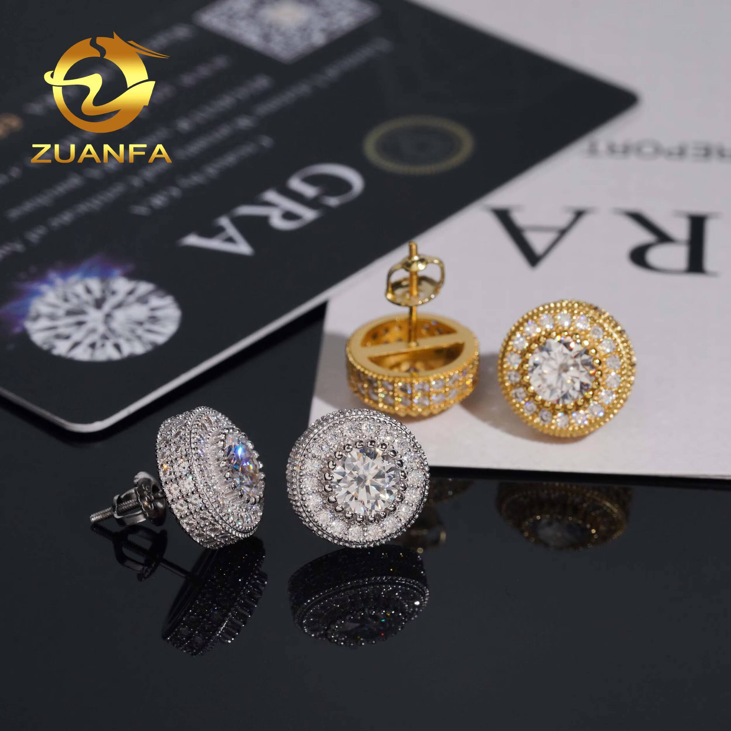Fashion Hip Hop Earrings Fully Moissanite Diamond 925 Sterling Silver Iced Out Men Moissanite Earrings Screw Back
