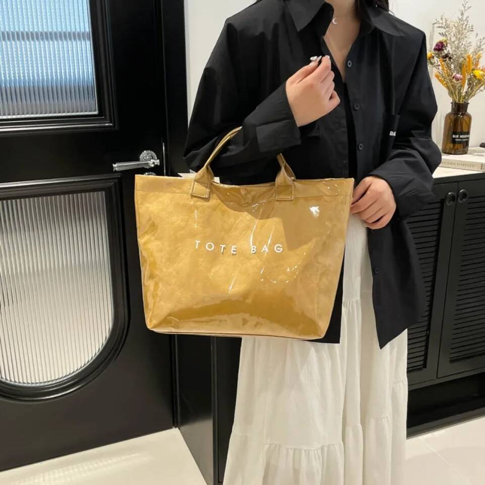 Top-Handle Casual Tote for Women Large Capacity Waterproof PVC Shopper Bag Travel Female Handbag Candy Color Sac New