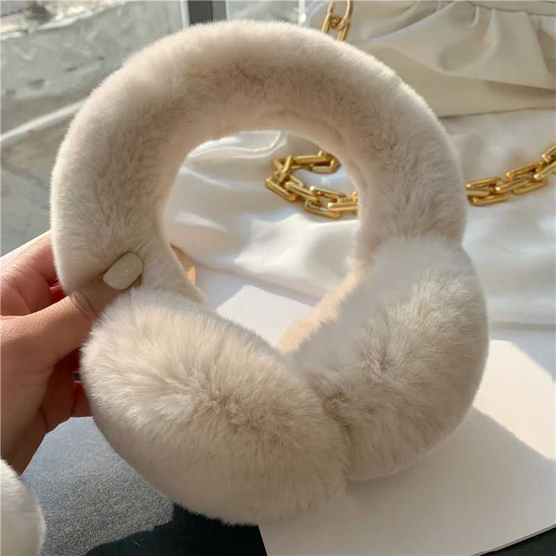 Winter Ear Muffs For Women Winter EarWarmers Soft Warm Cable Furry Real Rex Rabbit Ear Covers For Cold Weather XJ250812
