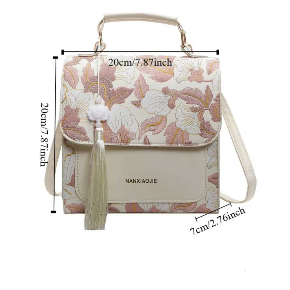 Sweet Embroidery Pu Backpack Tassel Pendant Large Capacity Chinese Style Daypack Vintage Small Square Backpack Women Y250811