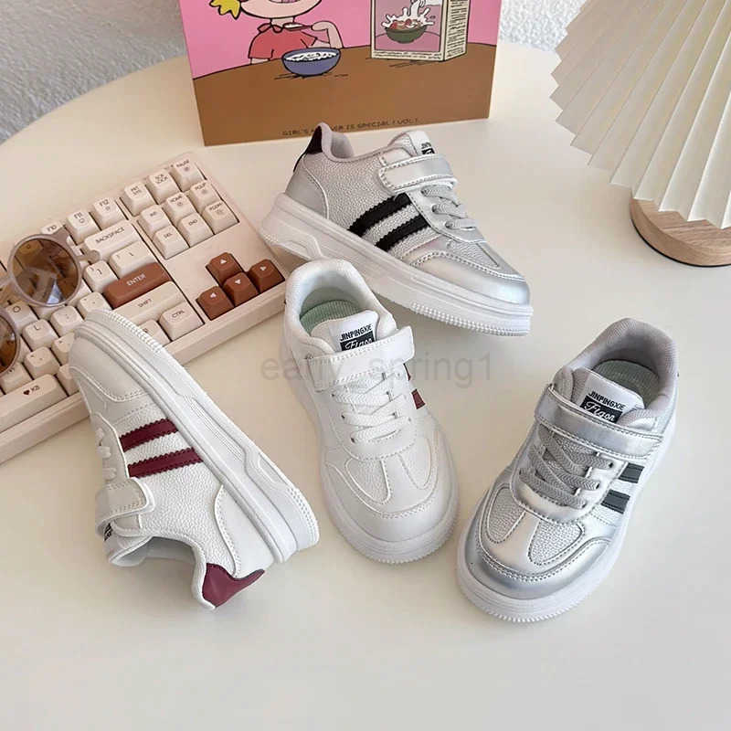 Kid Sneakers Silver Beige Non-Slip New Sneakers for Children Boy Fashion Casual Versatile Girls Running Sports Shoes Hook Loop T250812