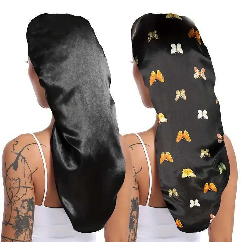 2pcs Long Silky Sleep Bonnet for Straight Curly Hair Extra Large Hair Bonnets for Dreadlocks and Braids Satin Sleeping Caps XJ250812