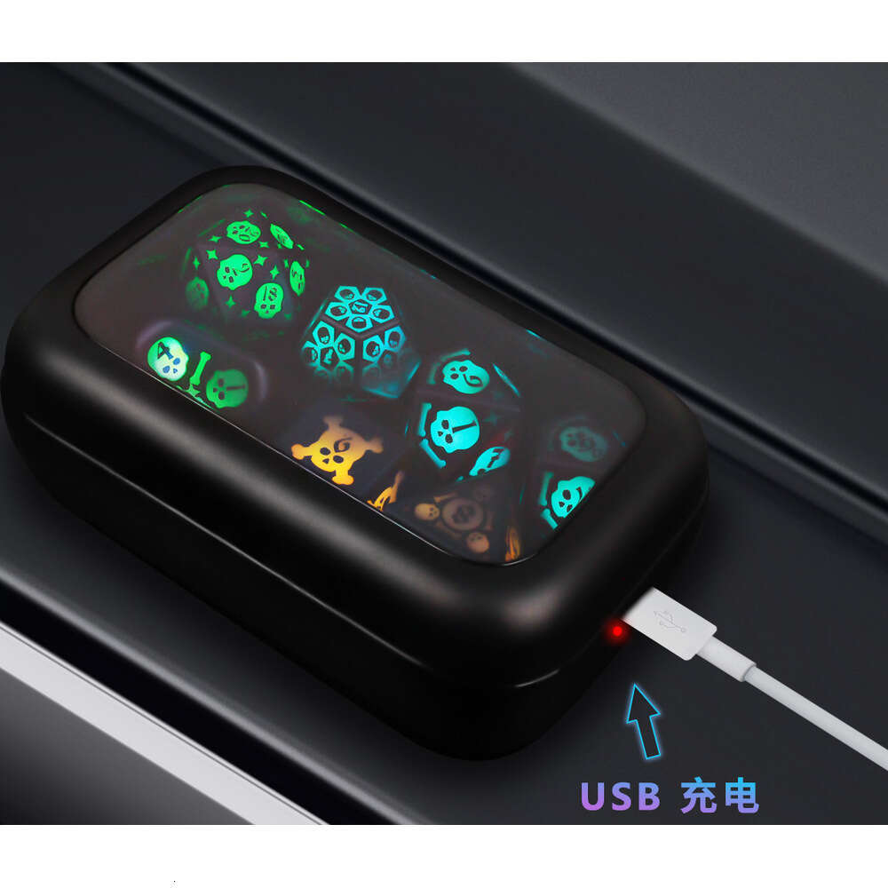 LED Luminous Dungeons and Dragons DND Skull Pattern Wireless Charging 7-Color Flashing Dice