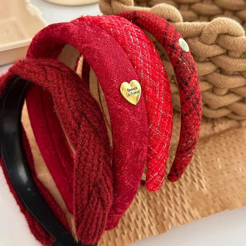 1PC Vintage Red Wens Velvet Hair Band for Girls Wide Side Sponge Hair Hoop Christmas New Year Hair Accessories X250812