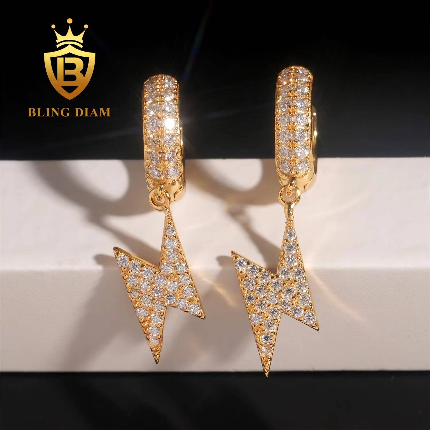 New Fashion VVS Moissanite 925 Sterling Silver Iced Out Jewelry Lightning Charm Diamond Earrings