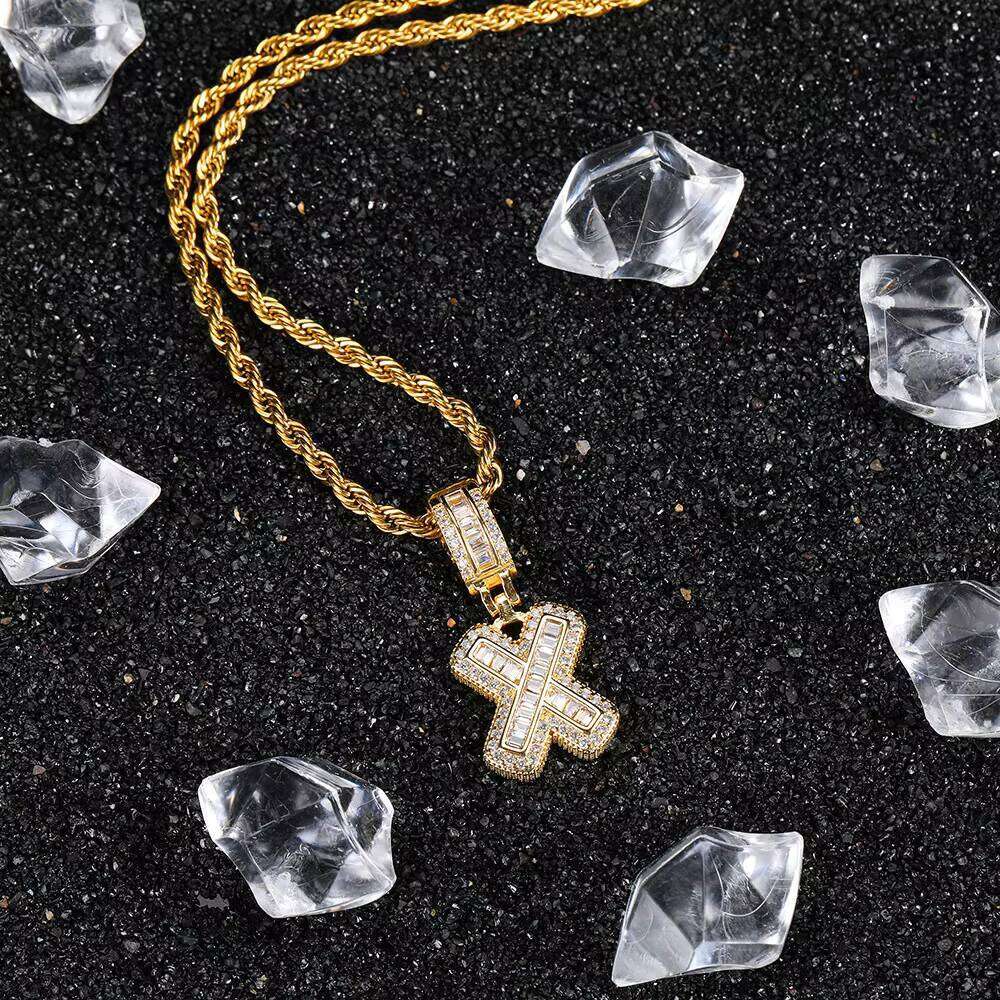 Cross-Border Pop Hip-Hop Rock Sugar Letter Zircon Necklace Personalized Jewelry Niche Design Men's Pendant