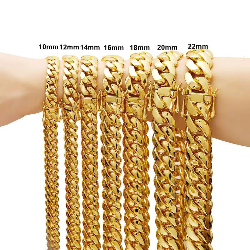 Wholesale Fashion Jewelry 14K 18K Gold Plated Heavy Chunky Solid Miami Cuban Link Chain Hip Hop Necklace for Men