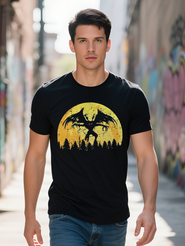 s Casual T Shirt Black Horror Inspired Bat Full Moon Print Soft Round Neck Summer Tee Regular Fit Top for Men