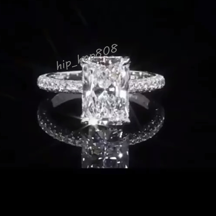 Freeshipping Stock 3ct Radiant Cut Moissanite Wedding Ring for Engagement 18k Gold Plated 925 Sliver Diamond VVS Moissanite Ring