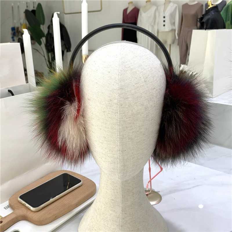 New Colorful Real Fox Fur Earmuffs for Autumn and Winter Womens Outdoor Travel Warm Fur Earmuffs with Plush Ear Protectors XJ250812