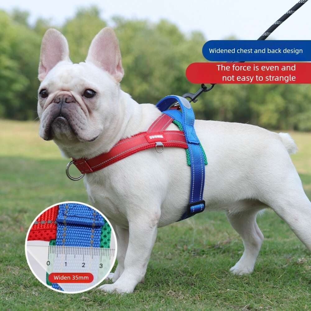 New Pet Harness Wide Webbing Color Block Non-Choking Outdoor Dog Walking Leash