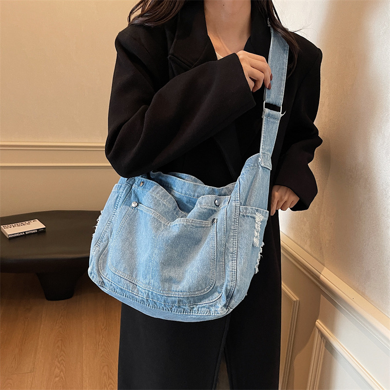 Large Capacity Versatile Denim Messenger Women, Simple Canvas for Men, Student Shoulder Bag, Crossbody Bag
