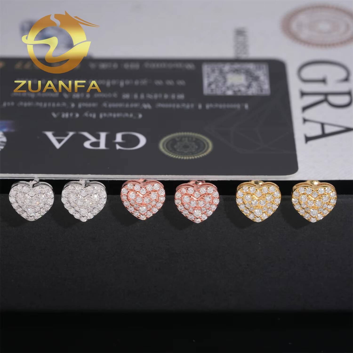 Ready to Ship Hearth Shape Moissanite Stud Earrings 925 Silver Hip Hop Earrings Iced Out Pass Diamond Test