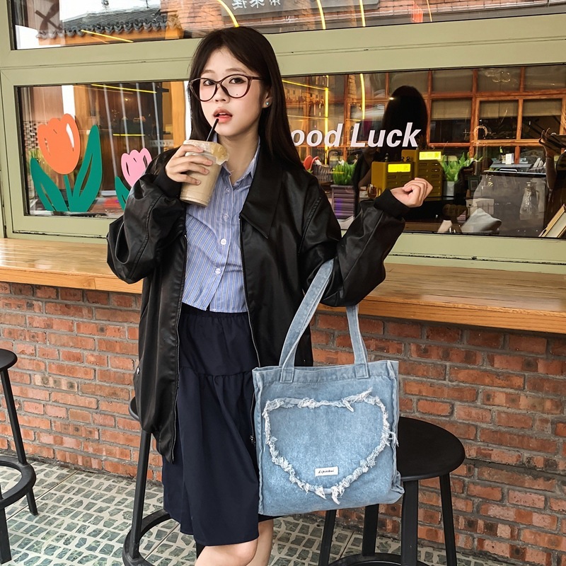 Minimalist Washed Denim Tote Single Shoulder Women's Bag Winter New Handbag Underarm