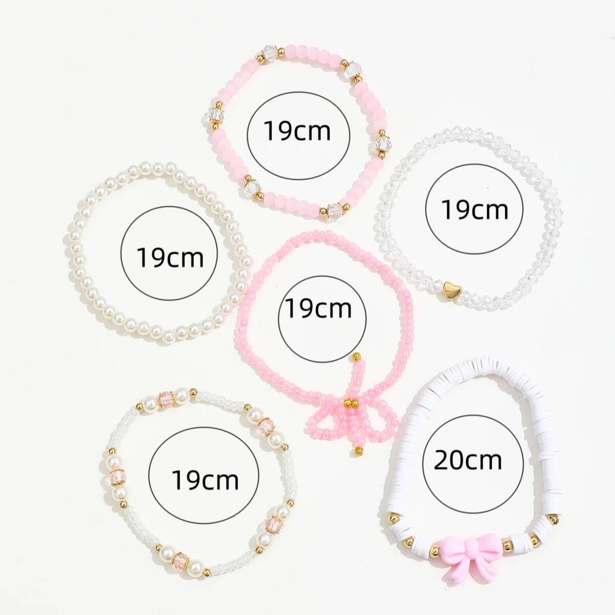 6Pcs/Set European and American Cute Pearl Love Beaded Bow Bracelets Set For Women Simple Design Sweet Jewelry Gifts