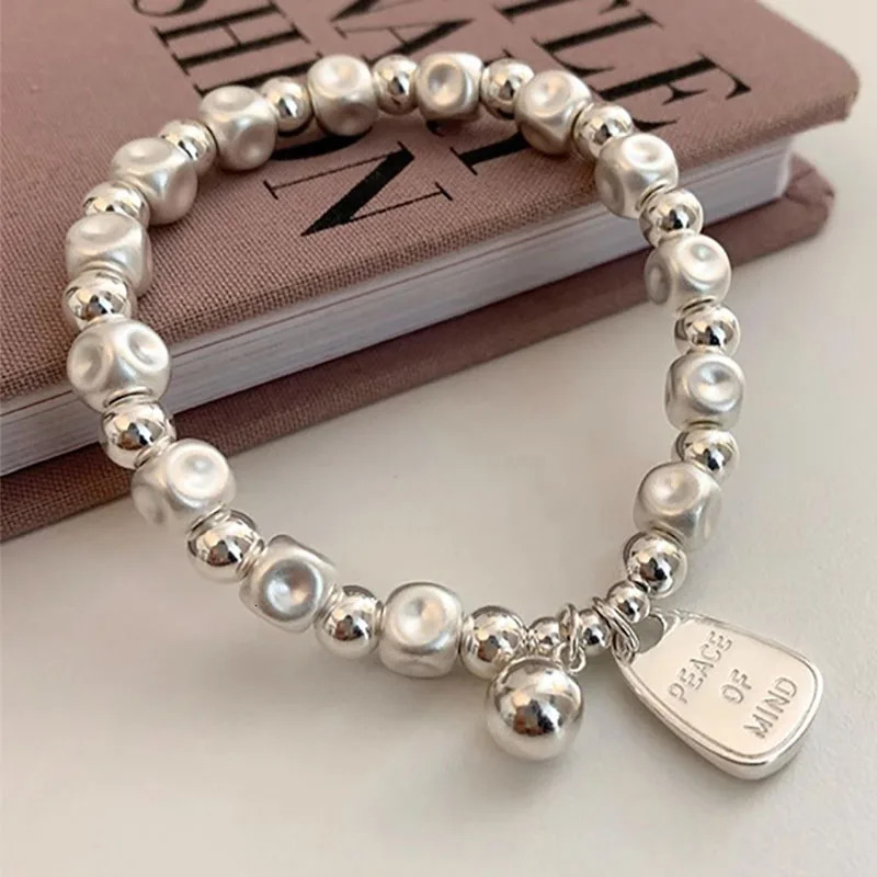 Foxanry Irregular Bead Chain Elastic Bracelets for Women Couples Fashion Vintage Handmade English Letter Tag Party Jewelry 250807