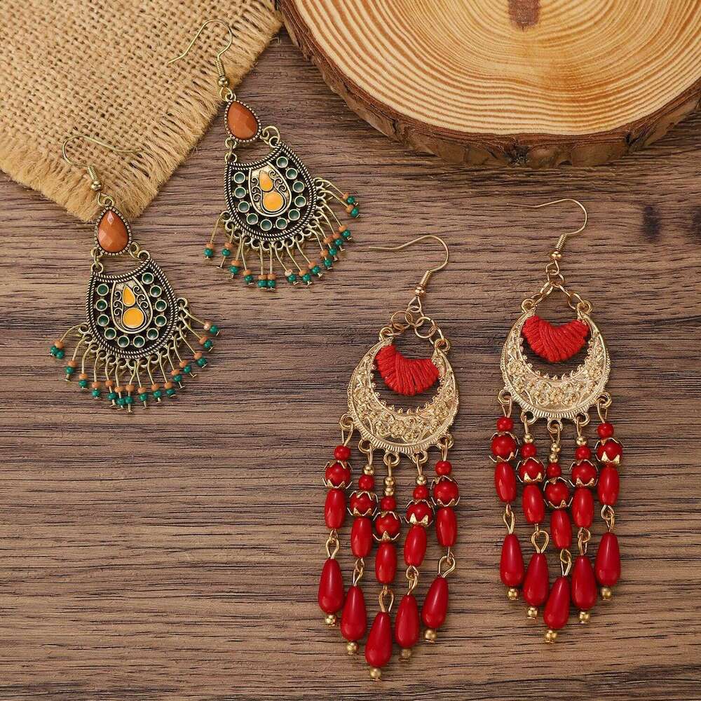Ethnic Exotic Metal Hollow Flower Earrings Bohemian Carved Palace Style Ear Pendants