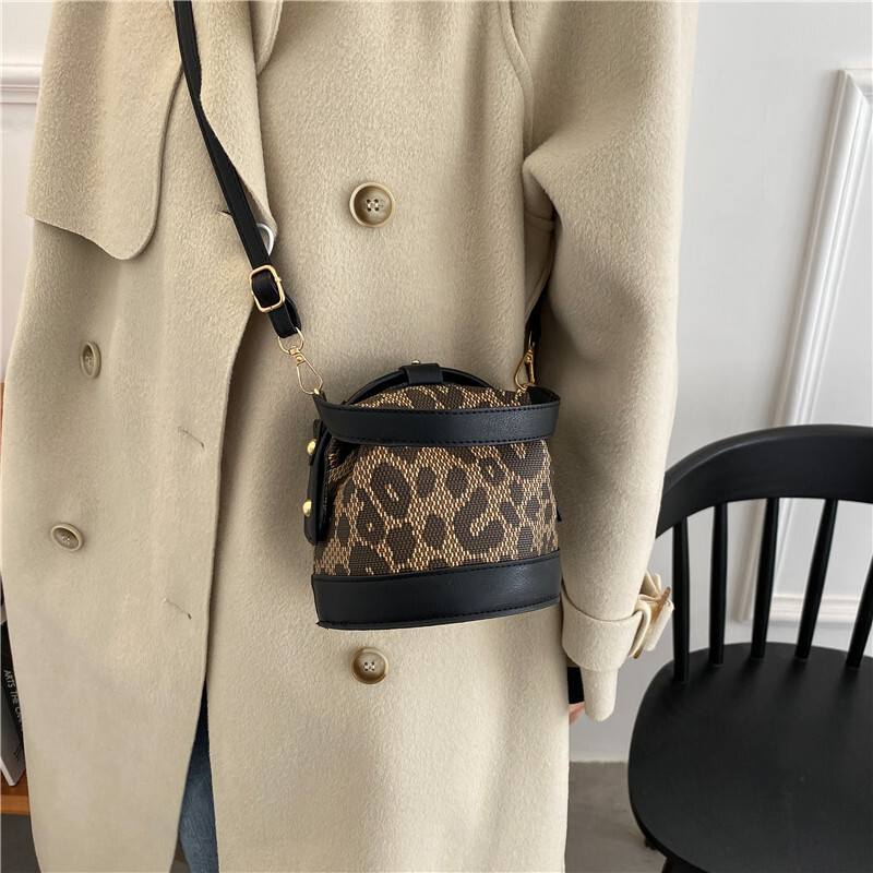 Leopard Print Stylish Small New Korean Fashion Personality Trend Simple Handheld Crossbody Cylinder Bag ddmymarket