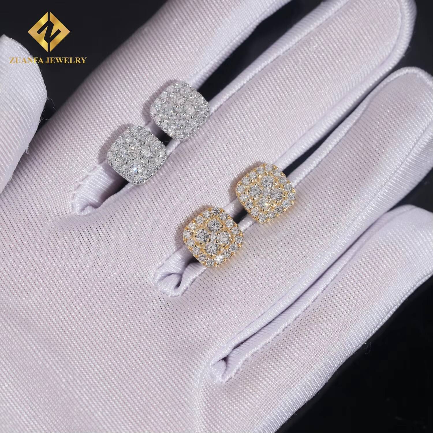 Luxury Jewelry Lab-Grown Diamond Igi Certified 925 Sterling Silver Screwback Square Earrings Stud Iced Out Hip Hop Men