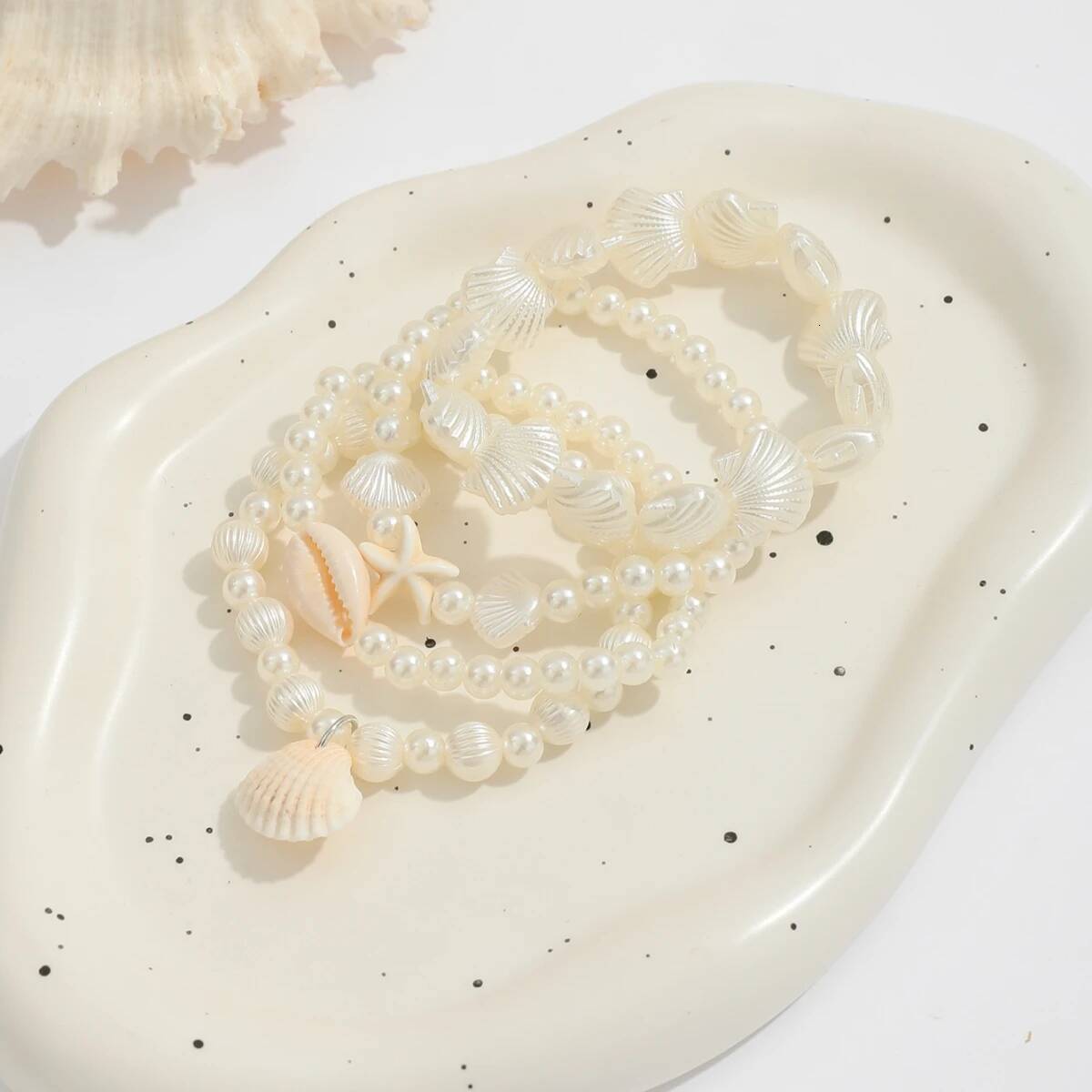 4pcs/set Bohemian Holiday Wind Shell Beaded Starfish Rice Beads Pearl Bracelets Set For Women Beach Jewelry Gifts