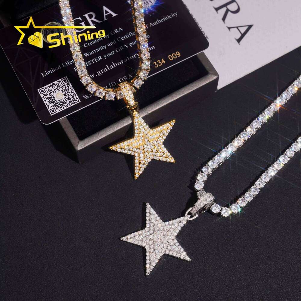 Hip Hop Iced Out Star Sterling Sier Gold Plated Moissanite Pass Dia Test Charm Pendant