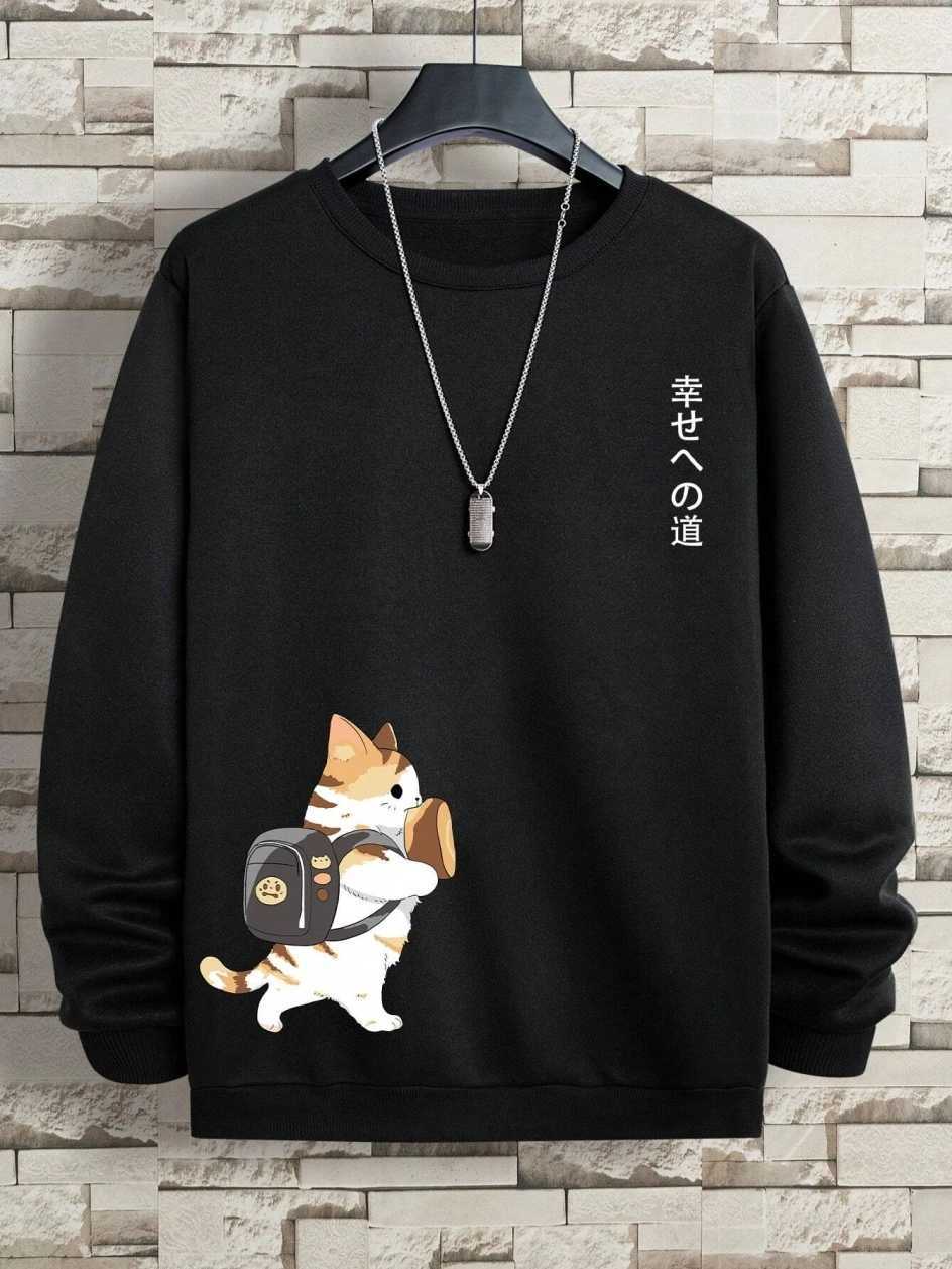 Street Casual Women/Men Pullover Kawaii Cartoons Cat Sweatshirt Warm Soft Hoodies Loose CrewneCK Fleece Female CloTHing Y250811