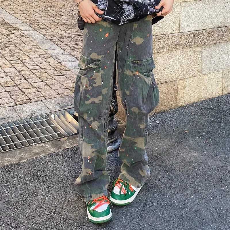 2022 New Fashion Camouflage Baggy Tracksuit Cargo Pants For Men Inkjet Side Pockets Sports Joggers Women Casual Loose Trousers X250812