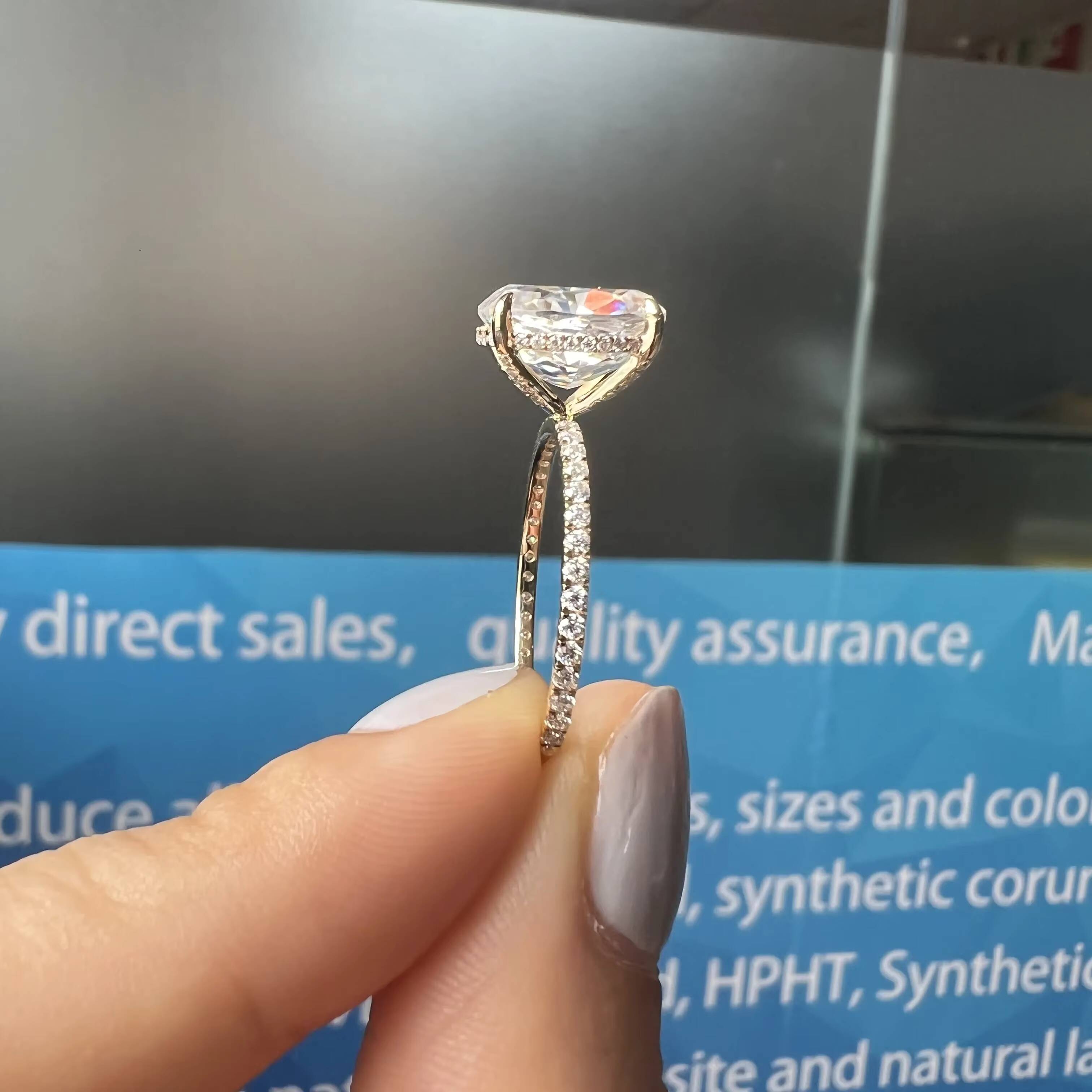 Custom 14K 18K White Yellow Gold Ring 5 ct Oval Ice Crushed Cut White Moissanite Diamond Engagement Ring