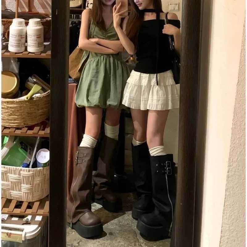 Soft Leather Ankle Mid Calf Winter Autumn High Platform Wedge British Booties Women New Ladies Chunky Motorcycle Boots Y250812