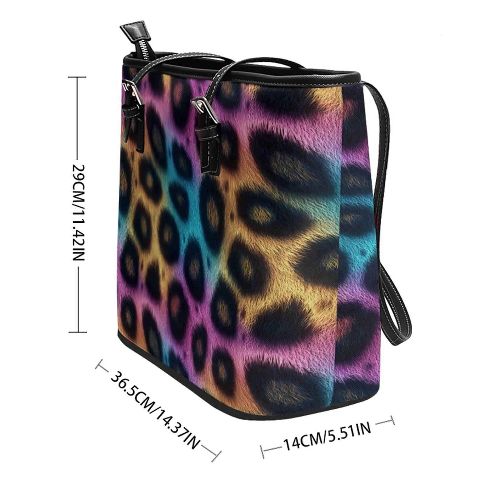 Fluid Vortex Leopard Printed Travel Tote Shoulder Bag Oxford PVC Leather Zipper Lightweight Daily Convertible Work Weekend Purse