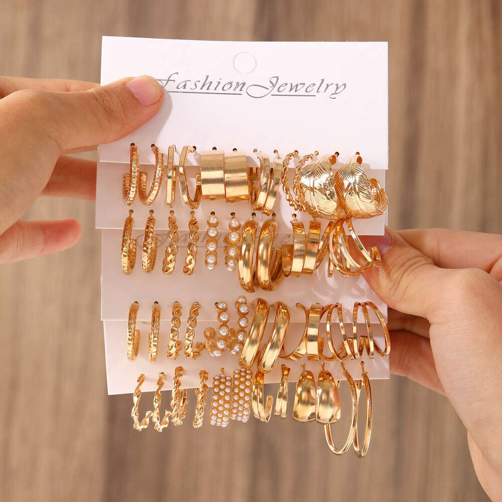 Geometric for Women Fashion Pearl Hoop Alloy Earrings Set