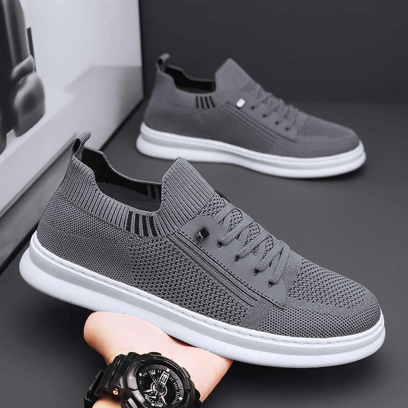Free shipping Flyknit Men's Trendy Slip-On Casual Sneakers Soft Sole Hollow Mesh Breathable Air Conditioning Shoes