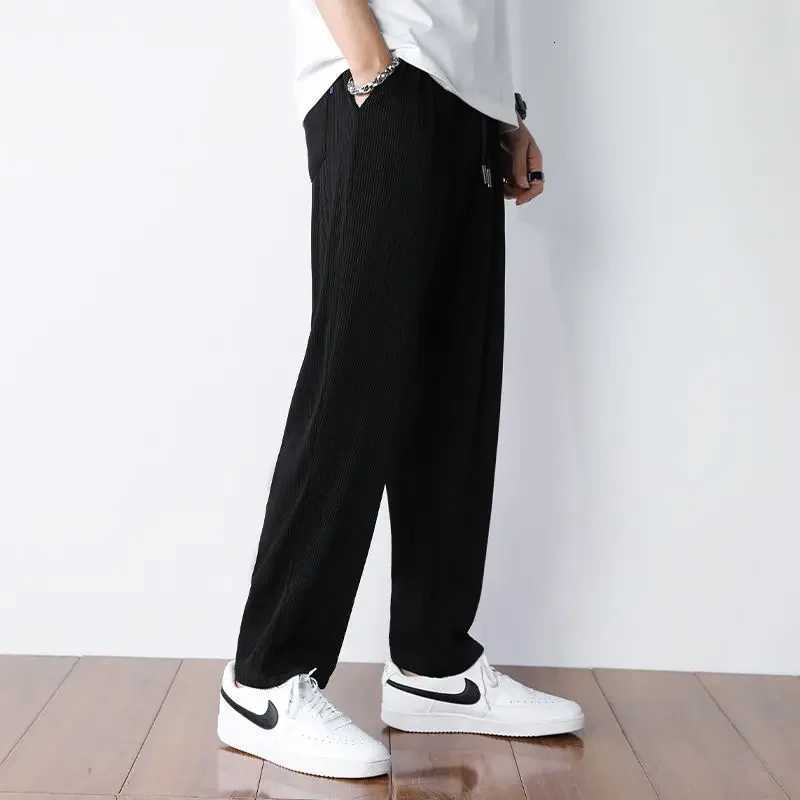 Summer White Casual Pants Mens Ice Silk Pants Mens Drape Floor Mop Pants Korean Straight Loose Wide Leg Long Pants W250812