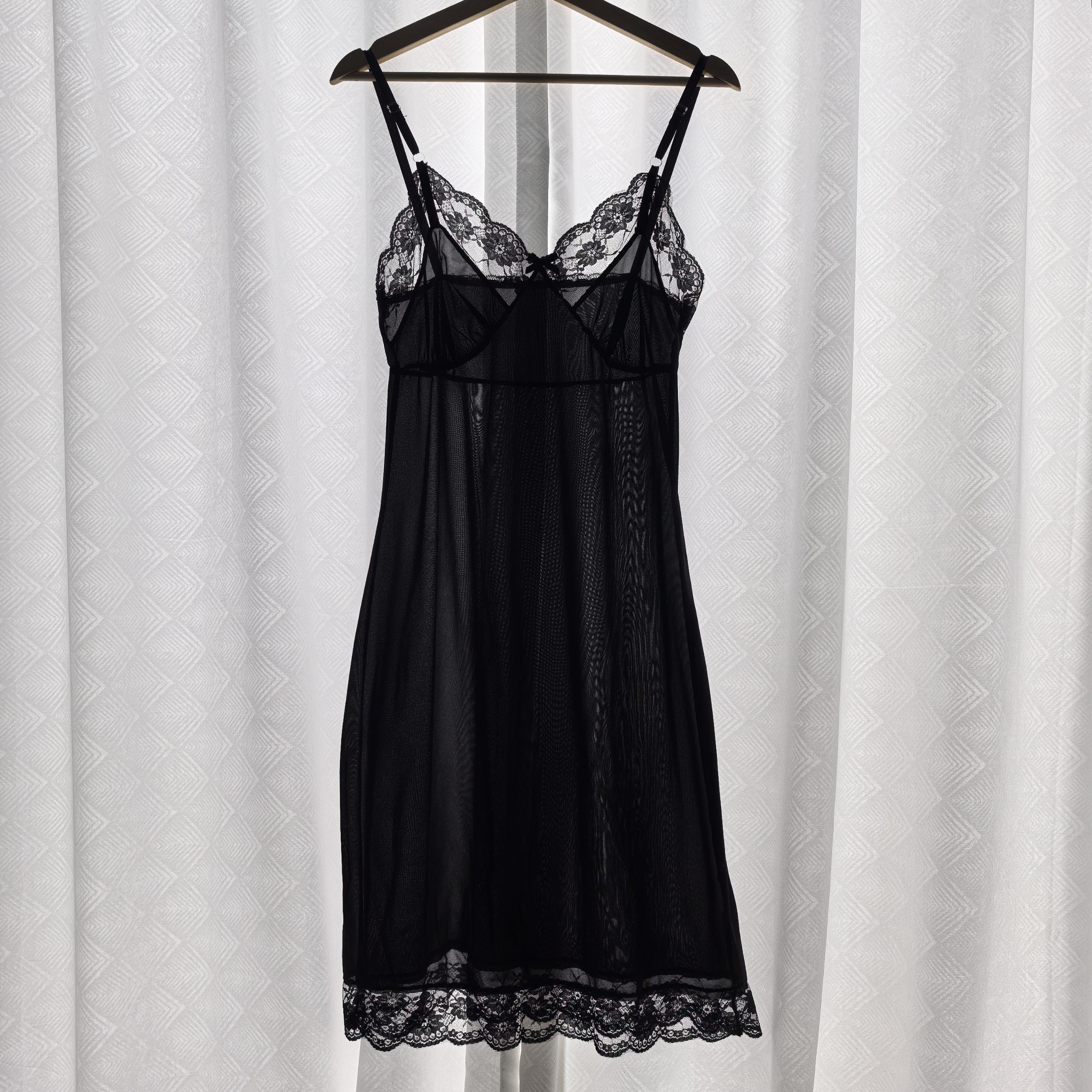 a Beautiful Chiffon, Sexy Lace-Trimmed Pajama Set for Women with Strappy Tops, Deep V, See-Through, Seductive and Sexy Strappy Nightgown