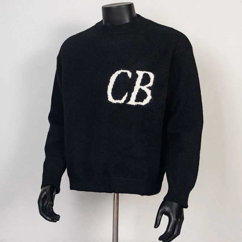 CB Jacquard Round Neck Knit Sweater Loose Fit Black White Big Label Sweatshirts for Men and Women Winter Oversized Knitted Sweater X250812