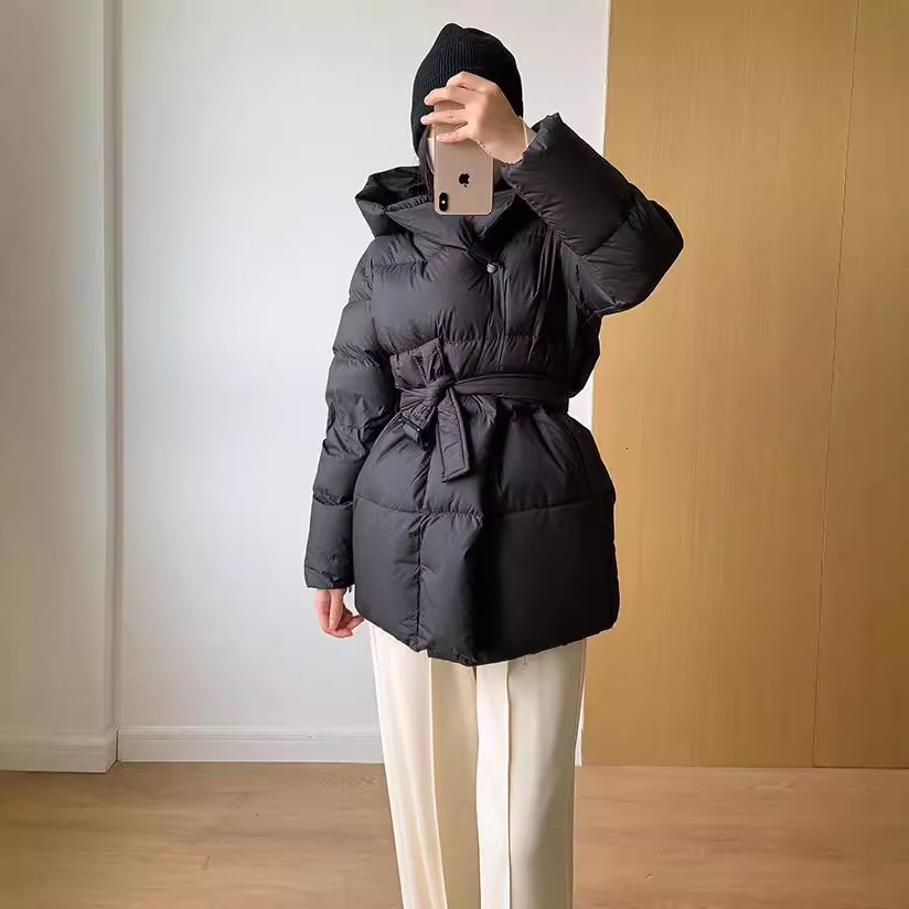 Jiangnan Style 2024 Winter New Short Waist-Cinching Hooded Down Jacket for Women White Duck Down Belted Slimming Coat for Women 241122